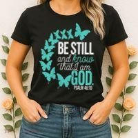 Be Still God Verse Butterfly Arc Christian Faith Women's T-Shirt thumb 2