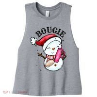 Bougie Snowman Holding A Tumbler Women's Racerback Cropped Tank thumb 0