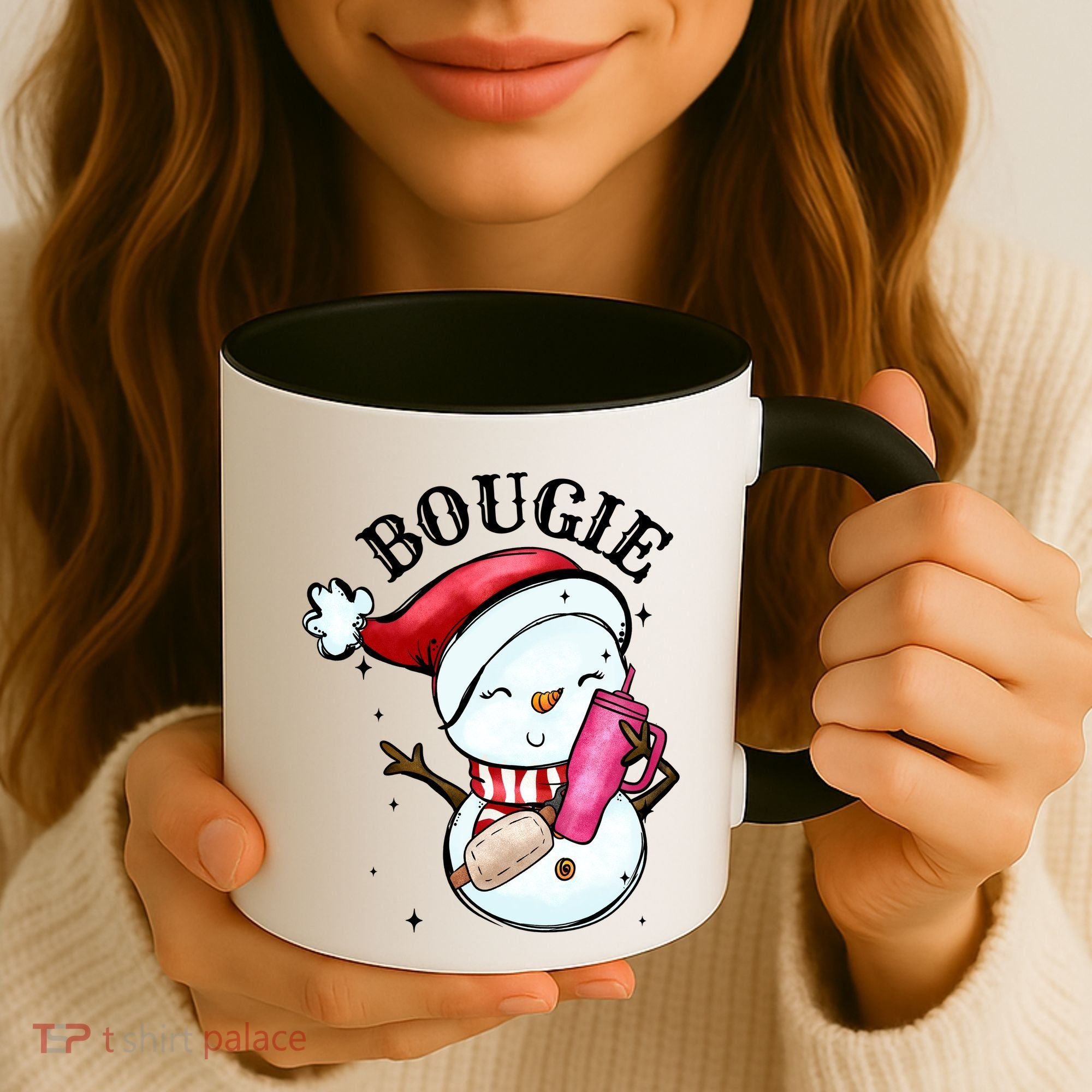 Bougie Snowman Holding A Tumbler Coffee Mug