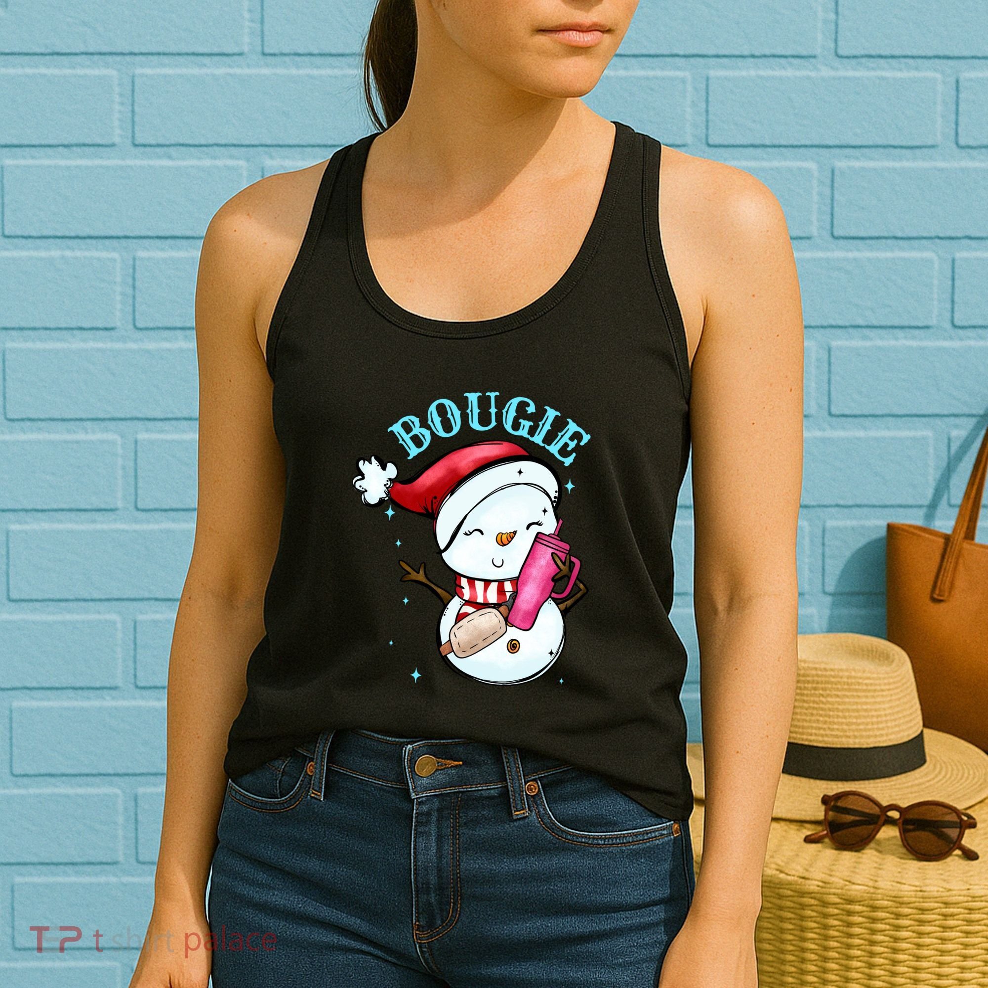Bougie Snowman Holding A Tumbler Women's Tank Top