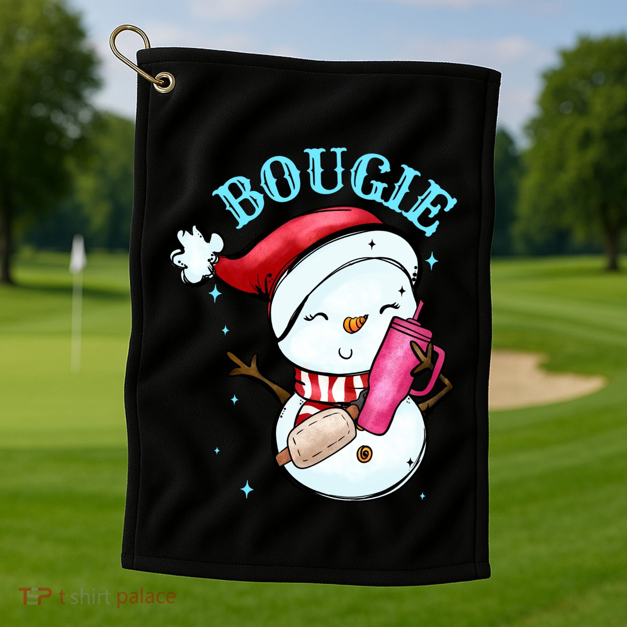 Bougie Snowman Holding A Tumbler Golf Towel