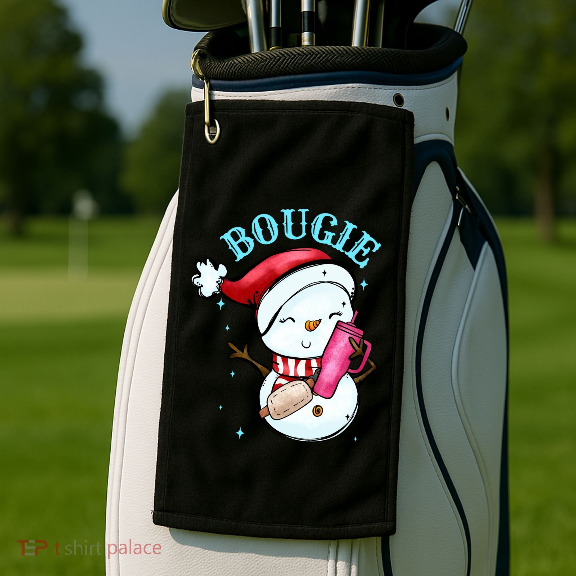 Bougie Snowman Holding A Tumbler Golf Towel