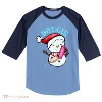 Bougie Snowman Holding A Tumbler Raglan Baseball Sleeve Shirt thumb 0