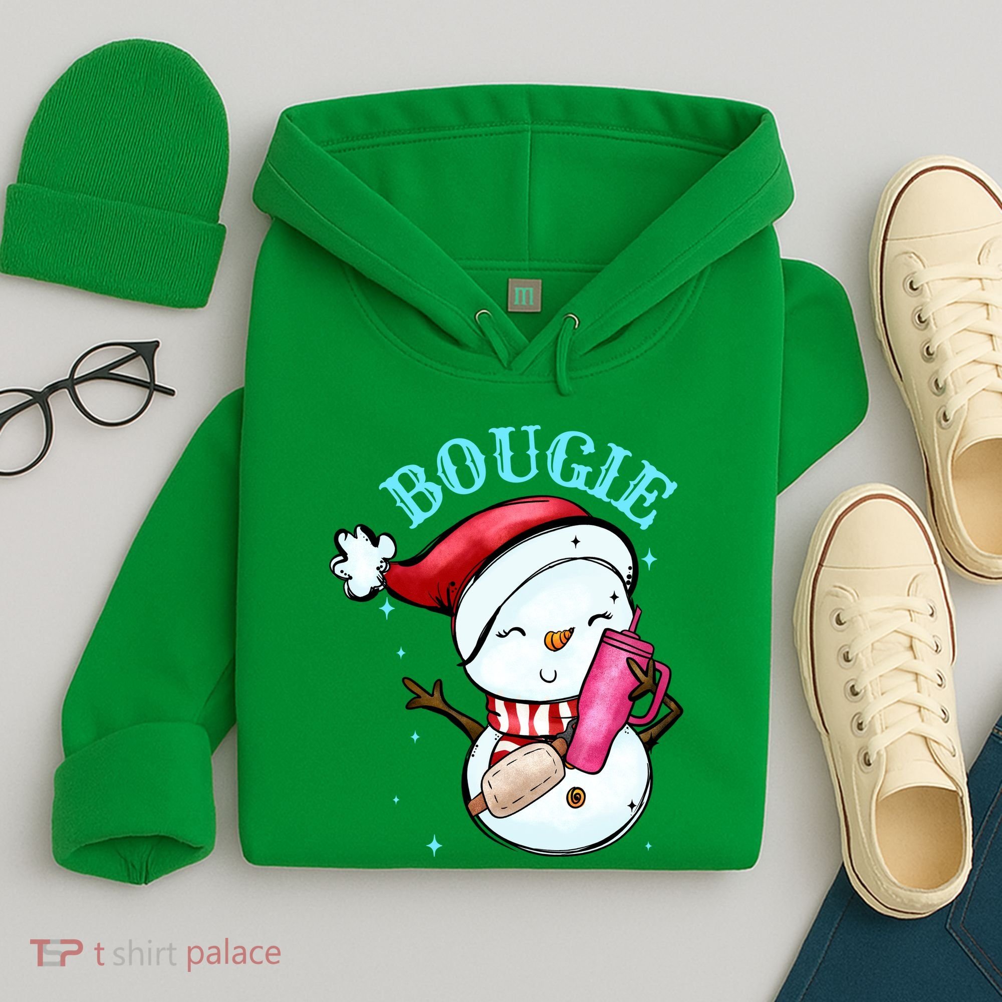 Bougie Snowman Holding A Tumbler Hoodie
