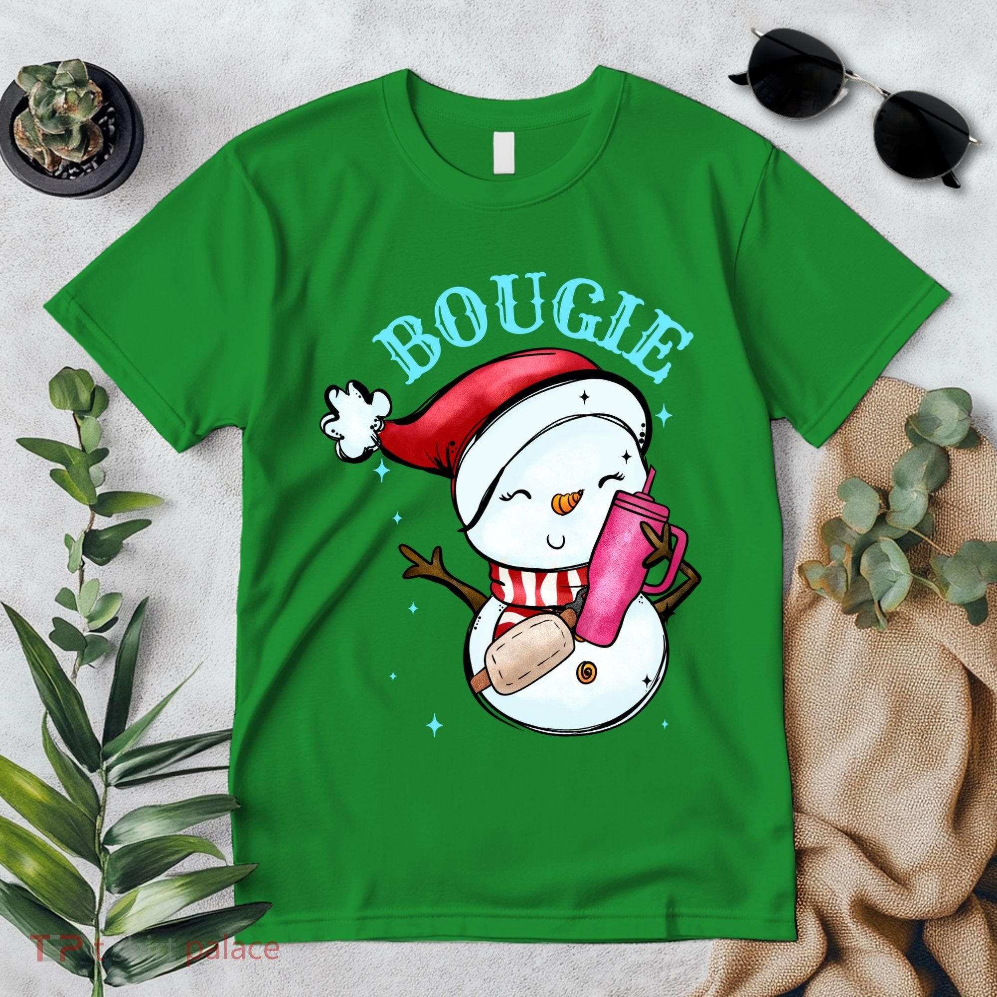 Bougie Snowman Holding A Tumbler Premium T-Shirt