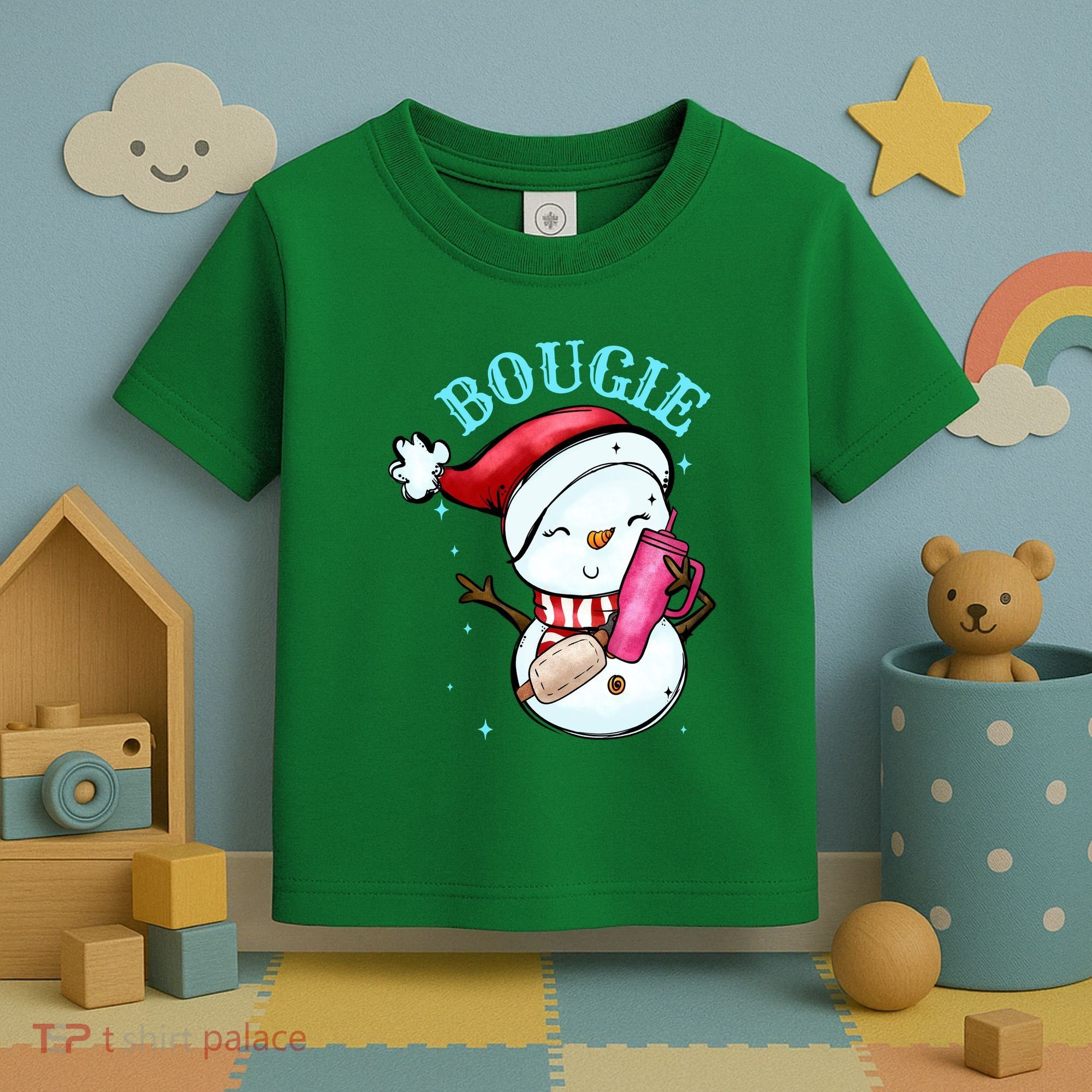 Bougie Snowman Holding A Tumbler Toddler T-Shirt