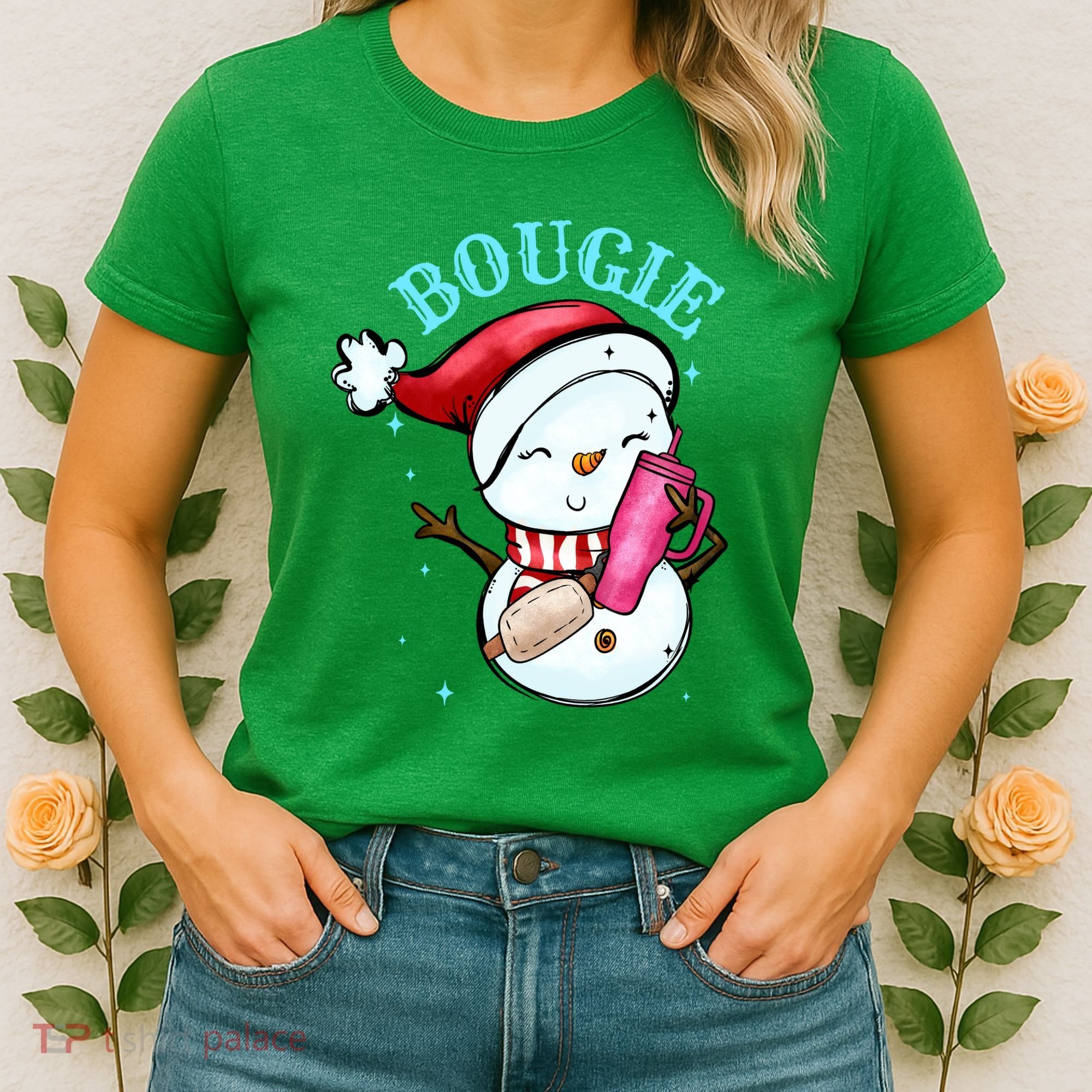 Bougie Snowman Holding A Tumbler Women's T-Shirt