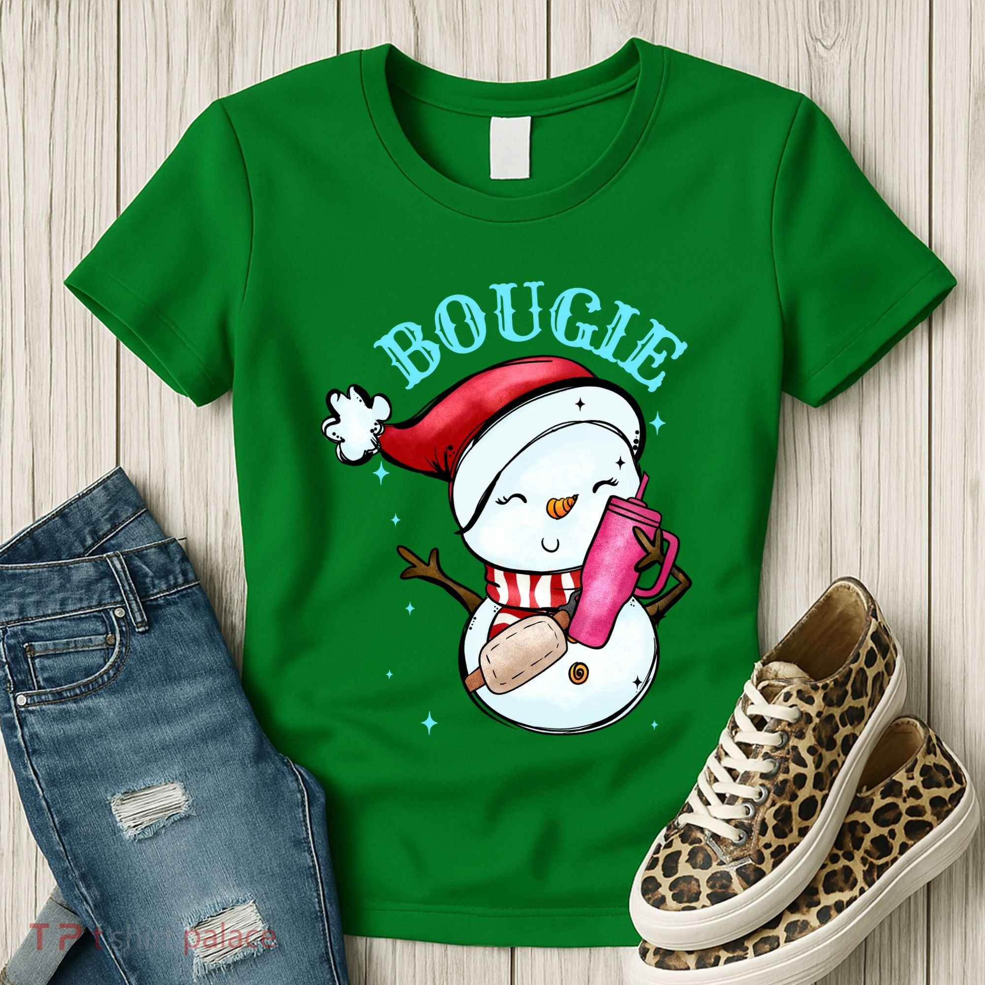 Bougie Snowman Holding A Tumbler Women's T-Shirt