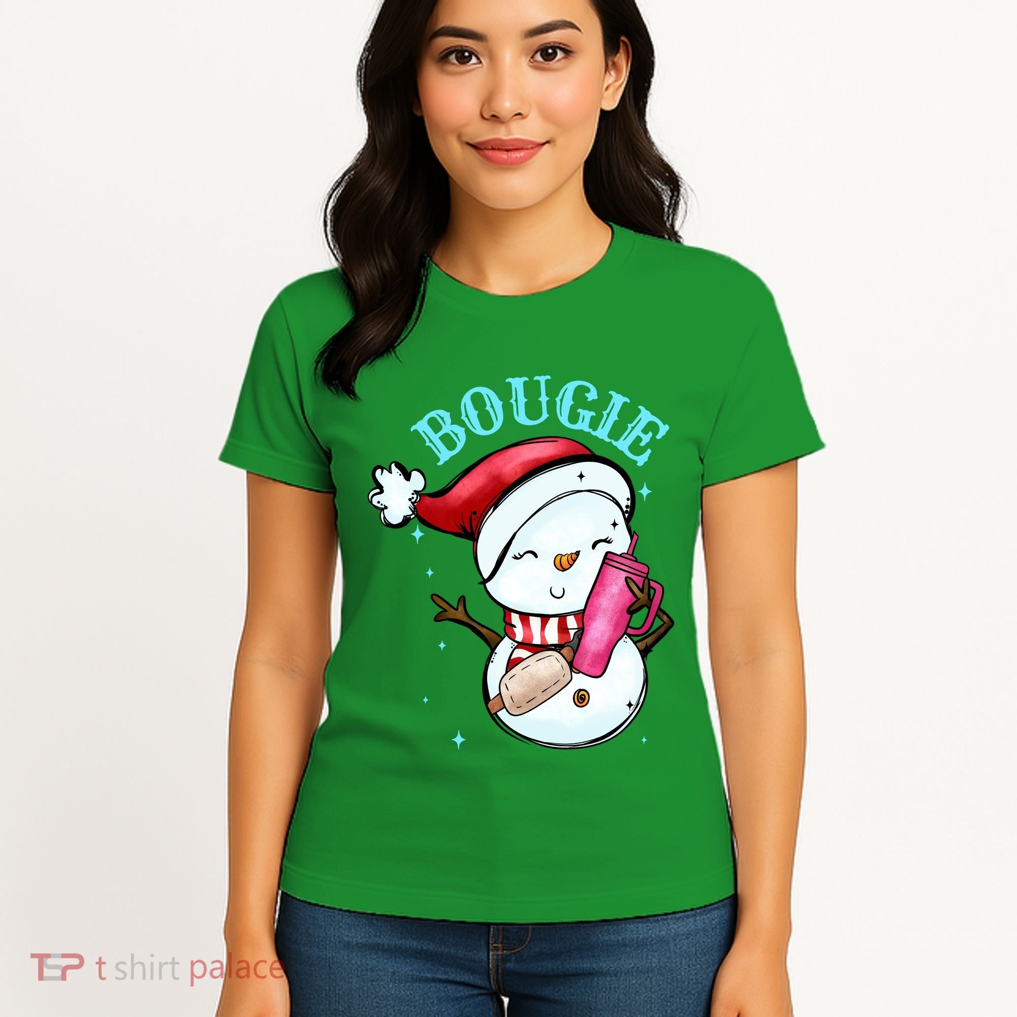 Bougie Snowman Holding A Tumbler Women's T-Shirt