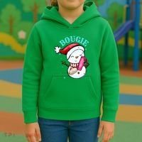 Bougie Snowman Holding A Tumbler Kids Hoodie thumb 3