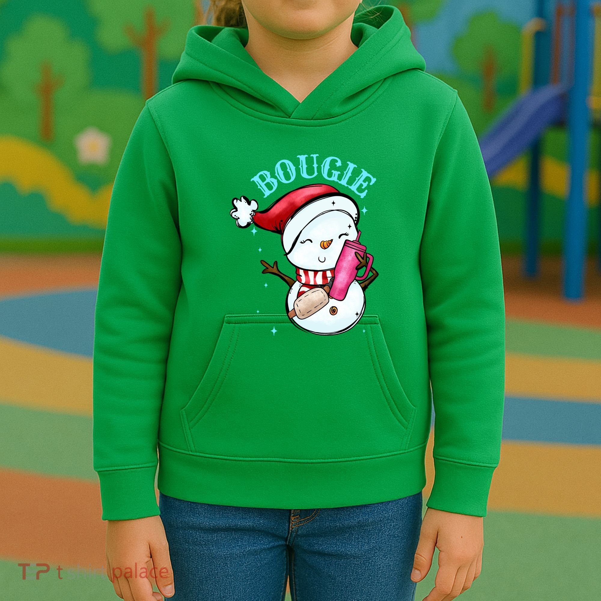 Bougie Snowman Holding A Tumbler Kids Hoodie