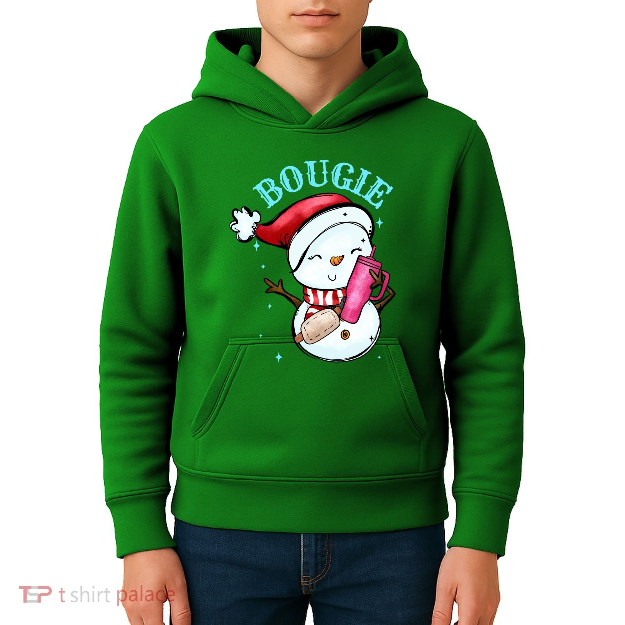 Bougie Snowman Holding A Tumbler Kids Hoodie
