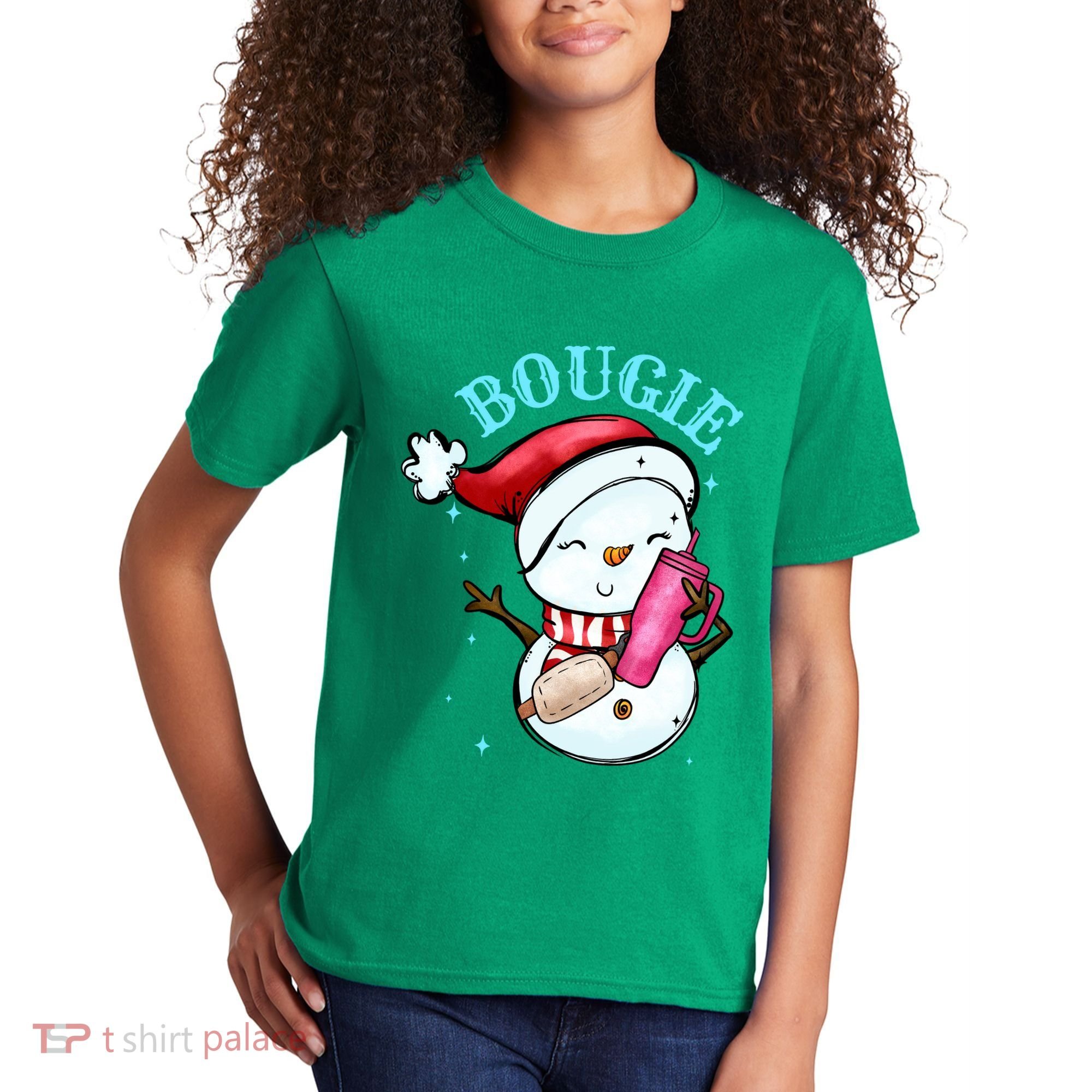 Bougie Snowman Holding A Tumbler Kids T-Shirt