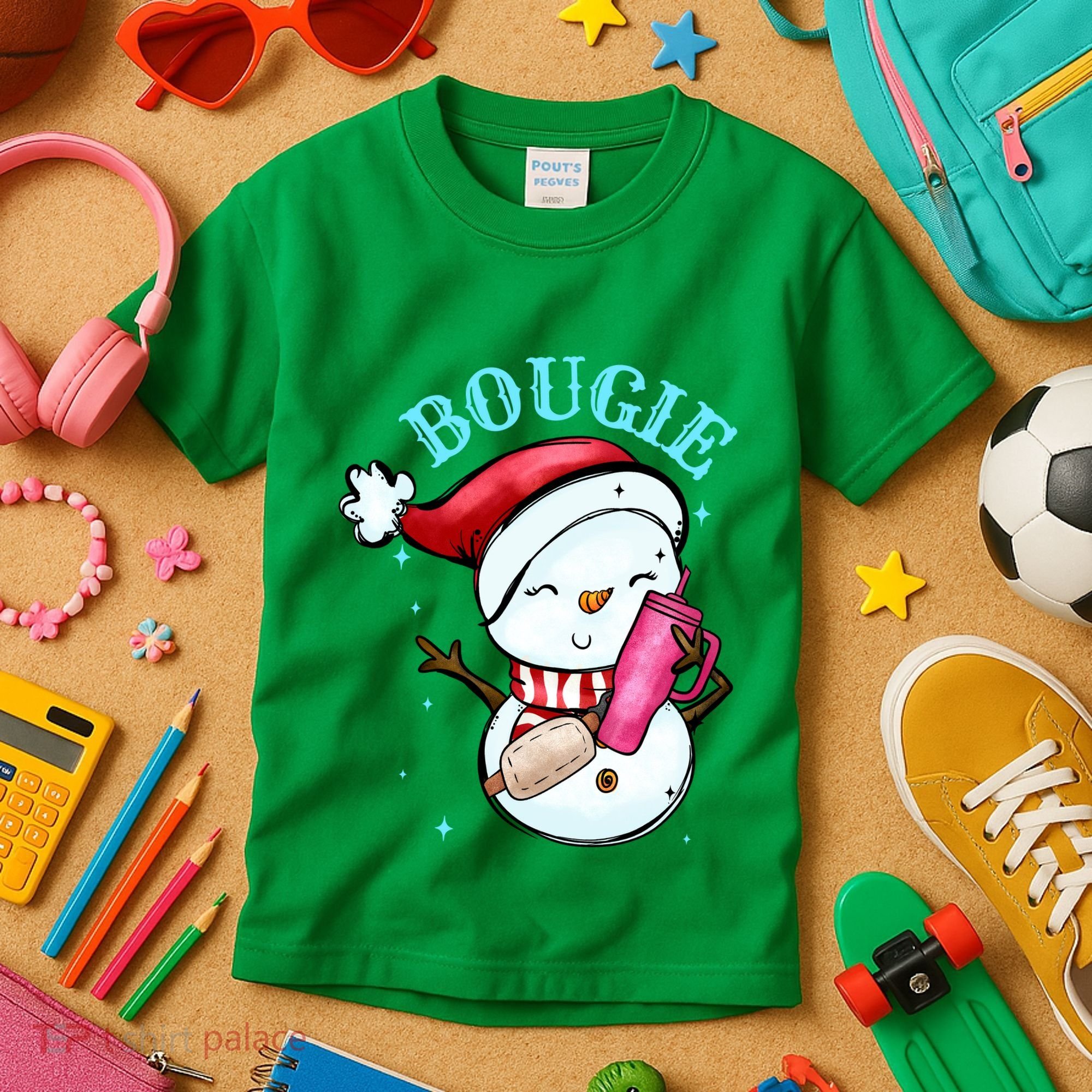 Bougie Snowman Holding A Tumbler Kids T-Shirt