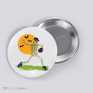 Baseball Skeleton Halloween Boy Baseball Halloween Button