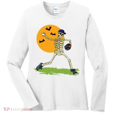 Baseball Skeleton Halloween Boy Baseball Halloween Women's Long Sleeve Shirt