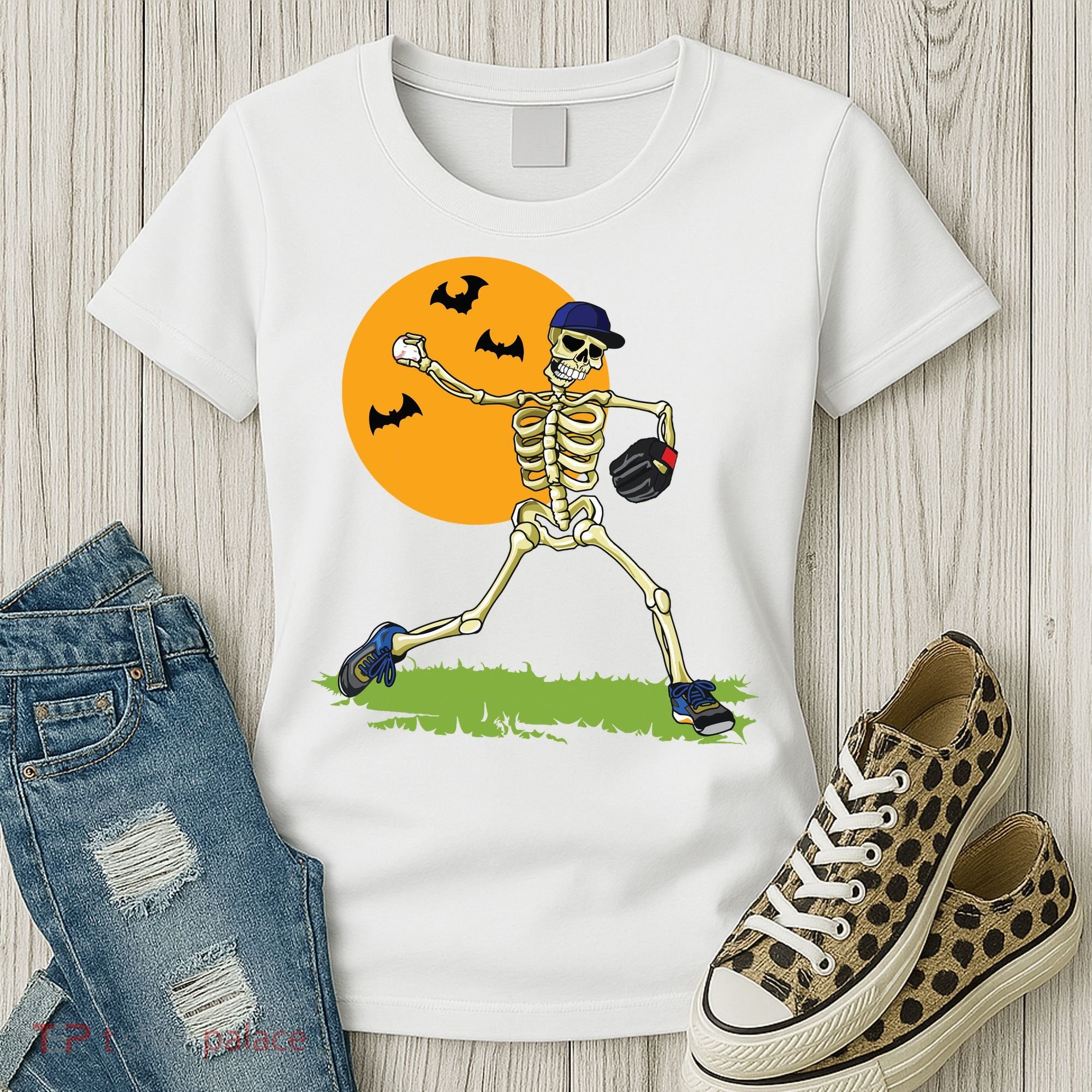 Baseball Skeleton Halloween Boy Baseball Halloween Women's T-Shirt