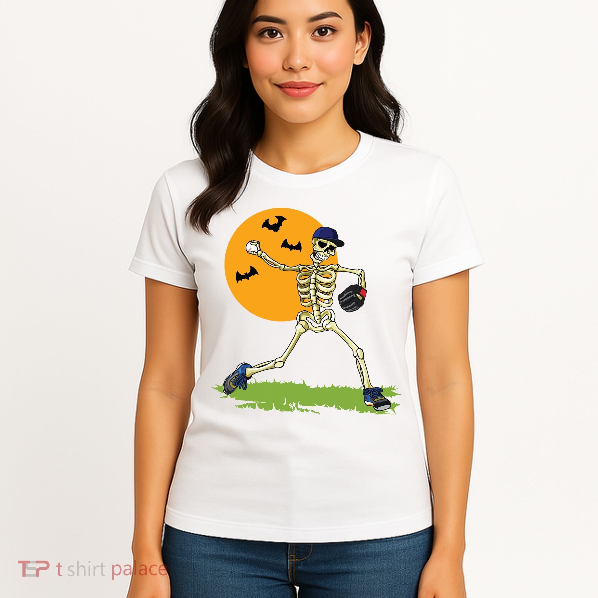 Baseball Skeleton Halloween Boy Baseball Halloween Women's T-Shirt