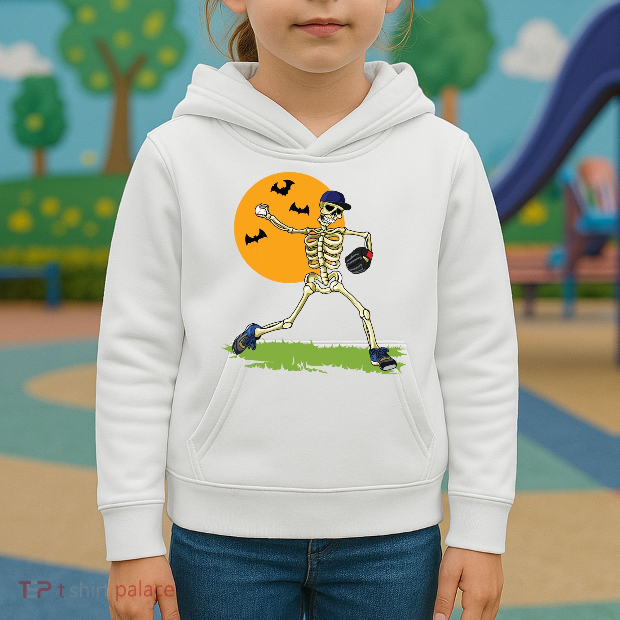 Baseball Skeleton Halloween Boy Baseball Halloween Kids Hoodie