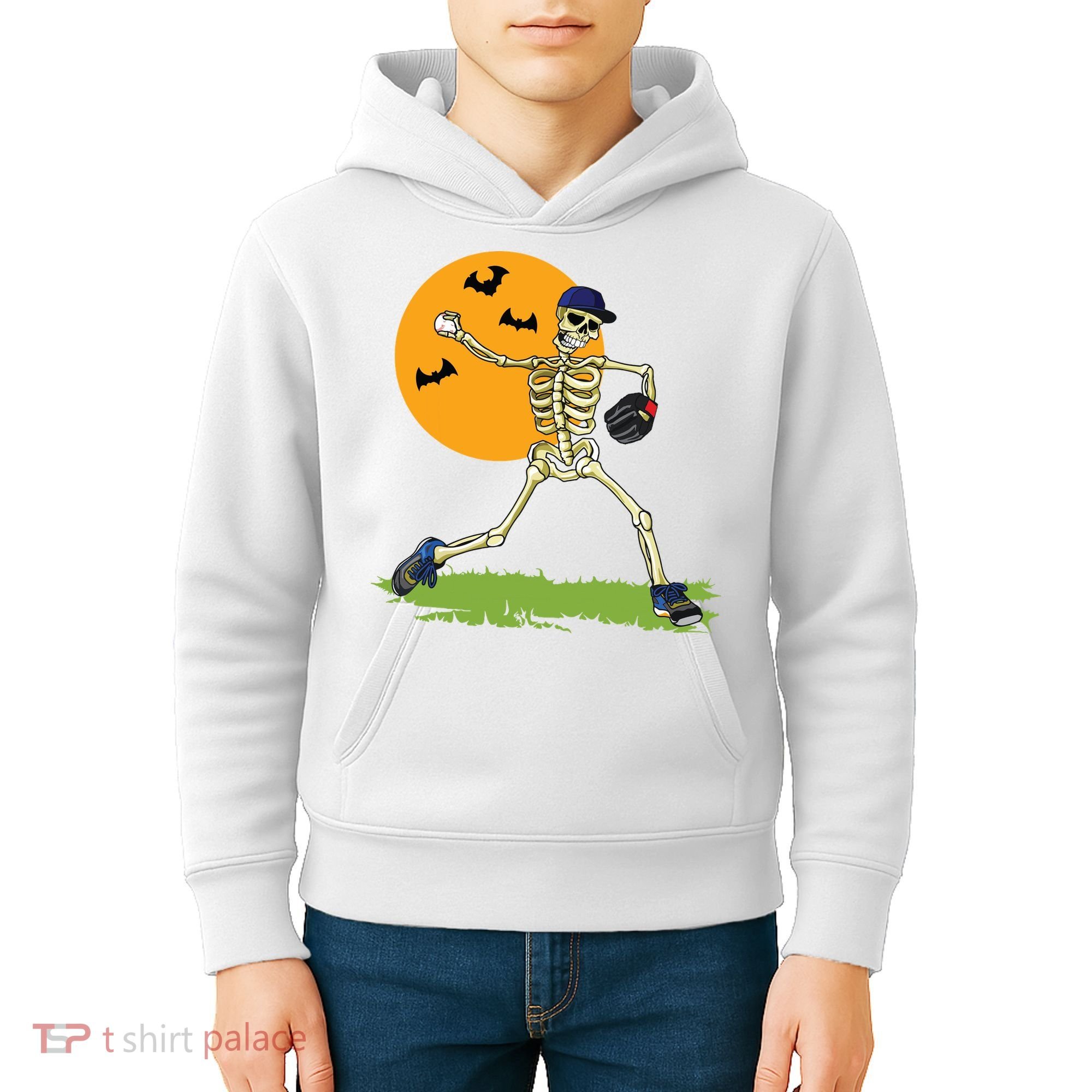 Baseball Skeleton Halloween Boy Baseball Halloween Kids Hoodie