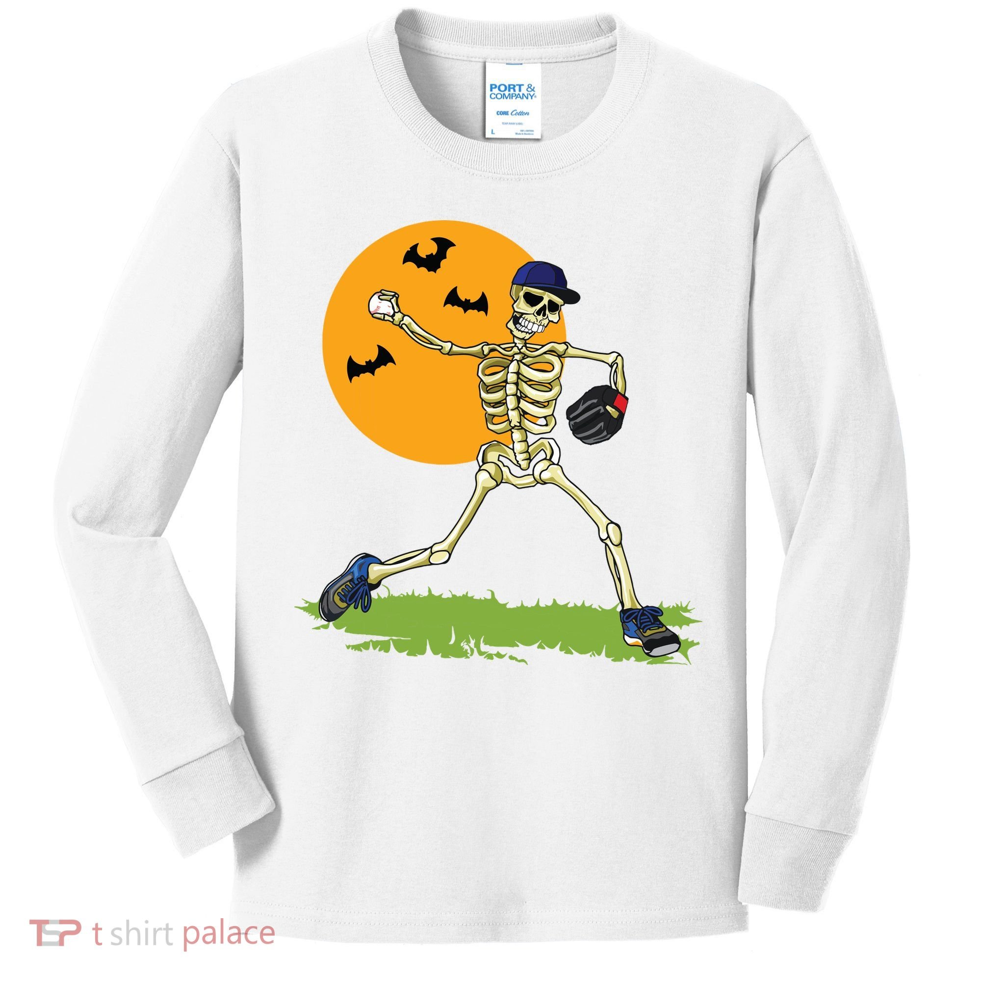 Baseball Skeleton Halloween Boy Baseball Halloween Kids Long Sleeve Shirt