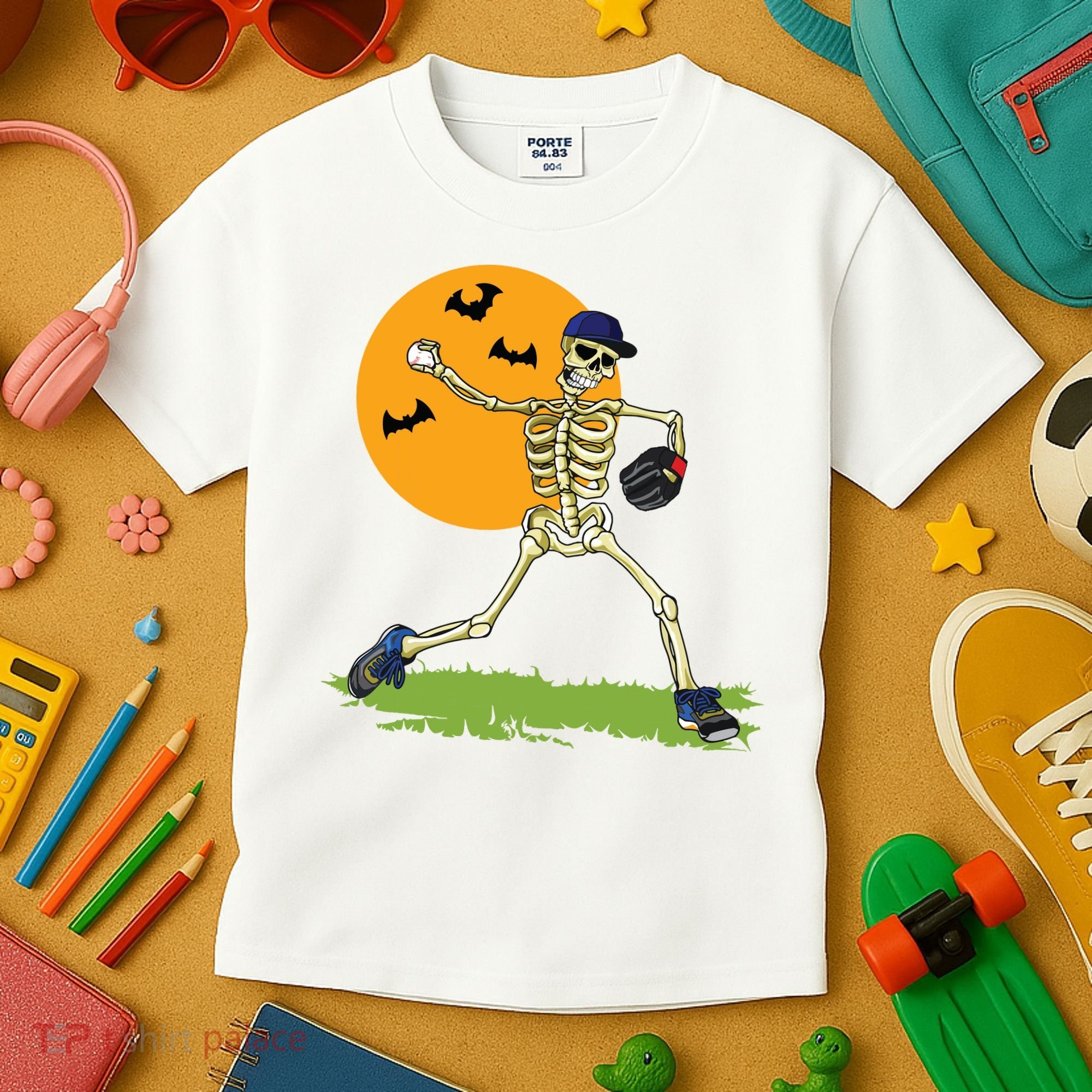 Baseball Skeleton Halloween Boy Baseball Halloween Kids T-Shirt