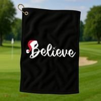 Believe Santa Hat Christmas Gift Golf Towel thumb 1