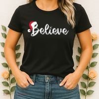 Believe Santa Hat Christmas Gift Women's T-Shirt thumb 2