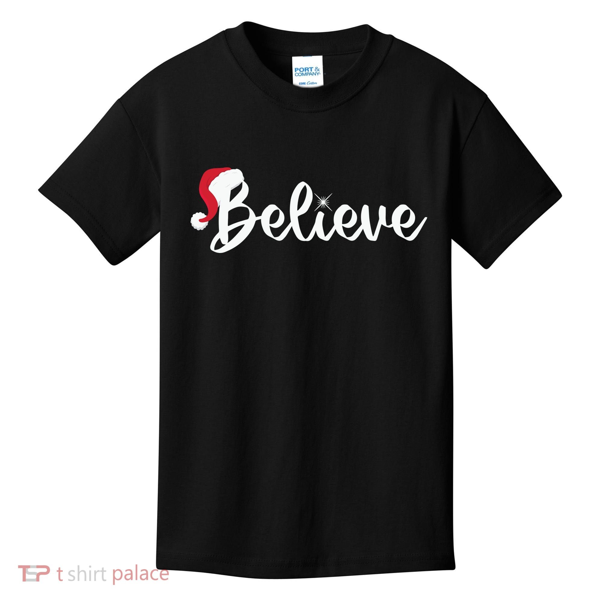 Believe Santa Hat Christmas Gift Kids T-Shirt