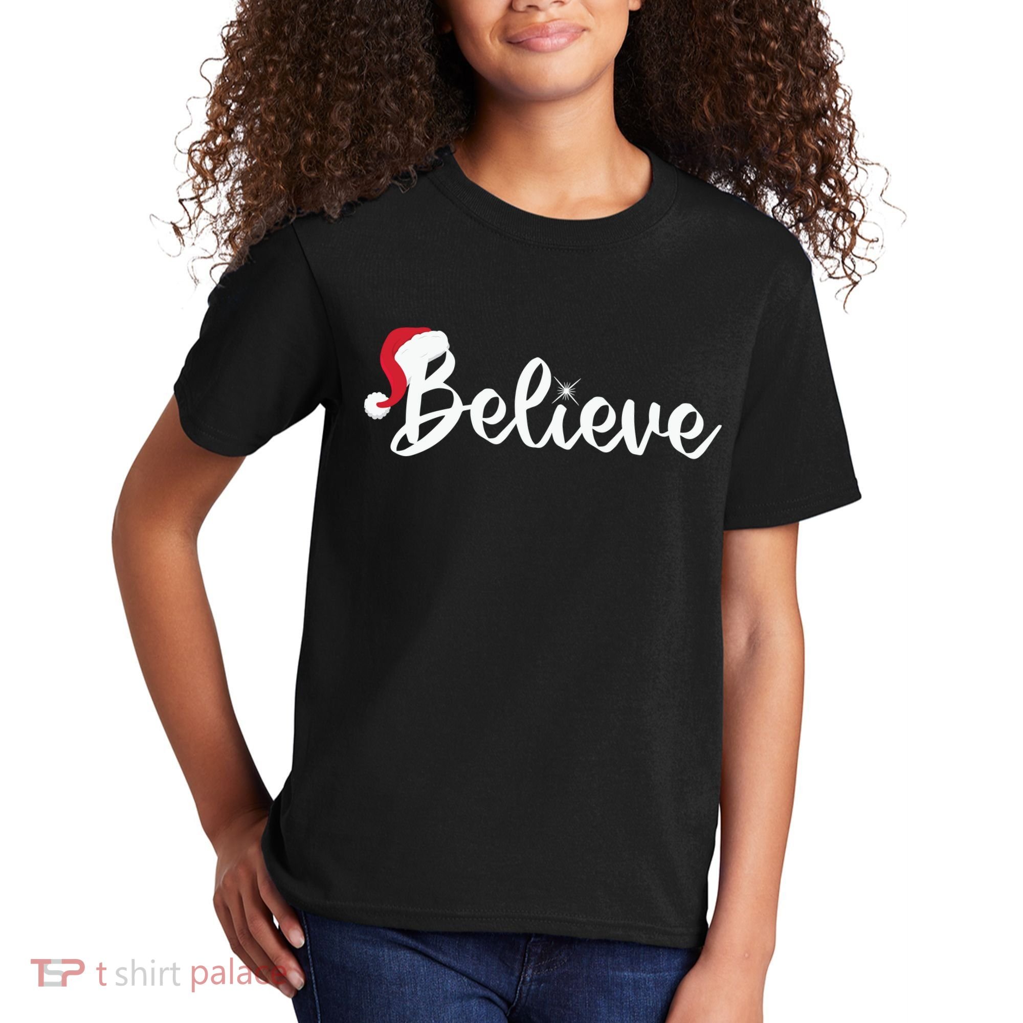 Believe Santa Hat Christmas Gift Kids T-Shirt