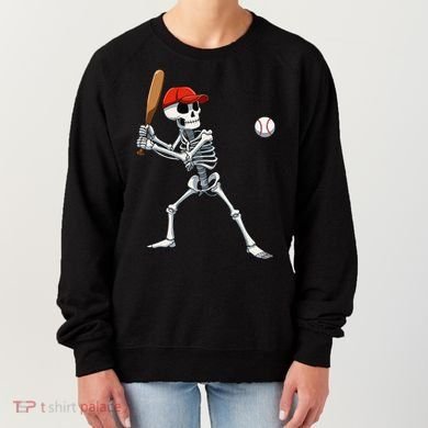 Baseball Skeleton Halloween Skeleton Playing Baseball Women's Sweatshirt