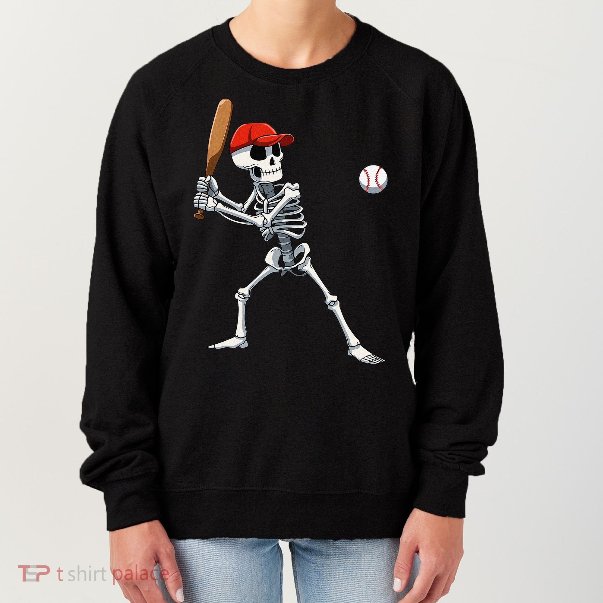 Baseball Skeleton Halloween Skeleton Playing Baseball Women's Sweatshirt