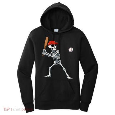 Baseball Skeleton Halloween Skeleton Playing Baseball Women's Hoodie