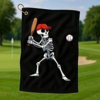 Baseball Skeleton Halloween Skeleton Playing Baseball Golf Towel thumb 1