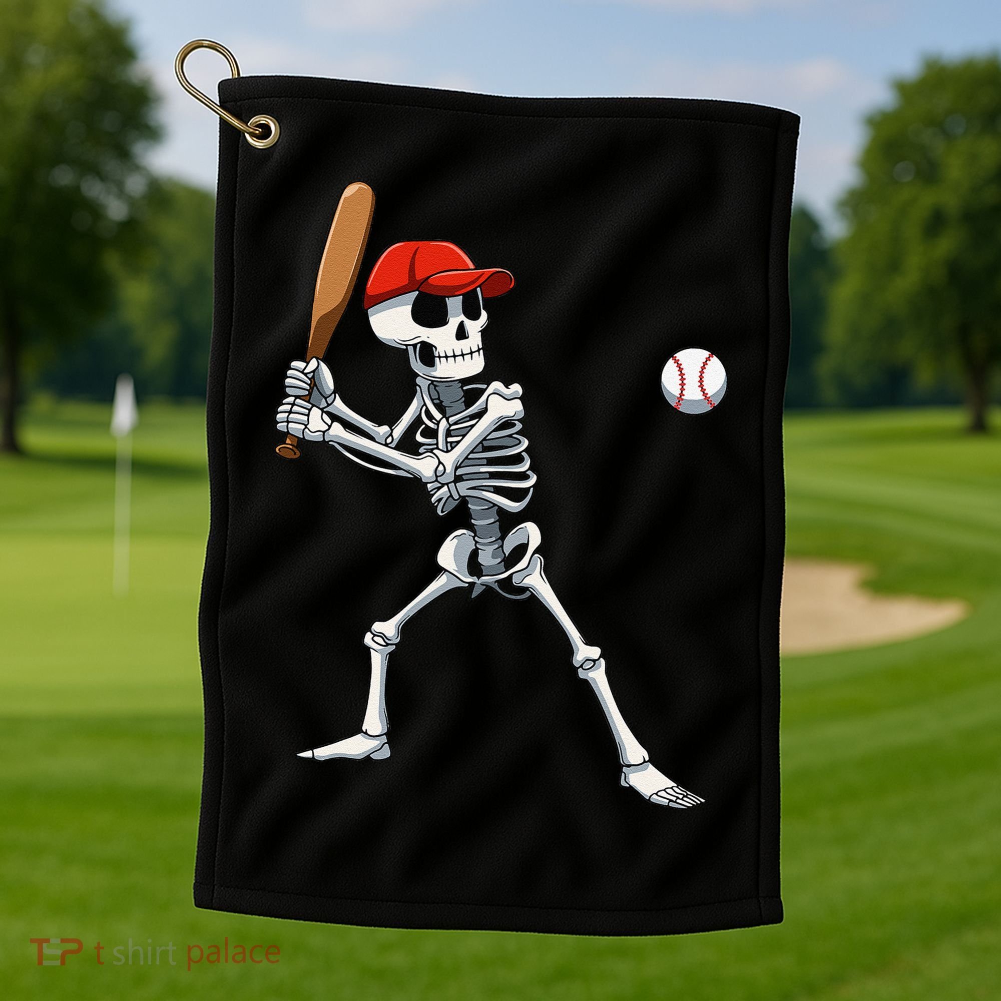 Baseball Skeleton Halloween Skeleton Playing Baseball Golf Towel