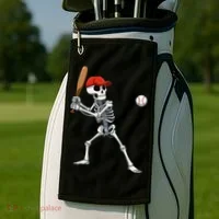 Baseball Skeleton Halloween Skeleton Playing Baseball Golf Towel thumb 2