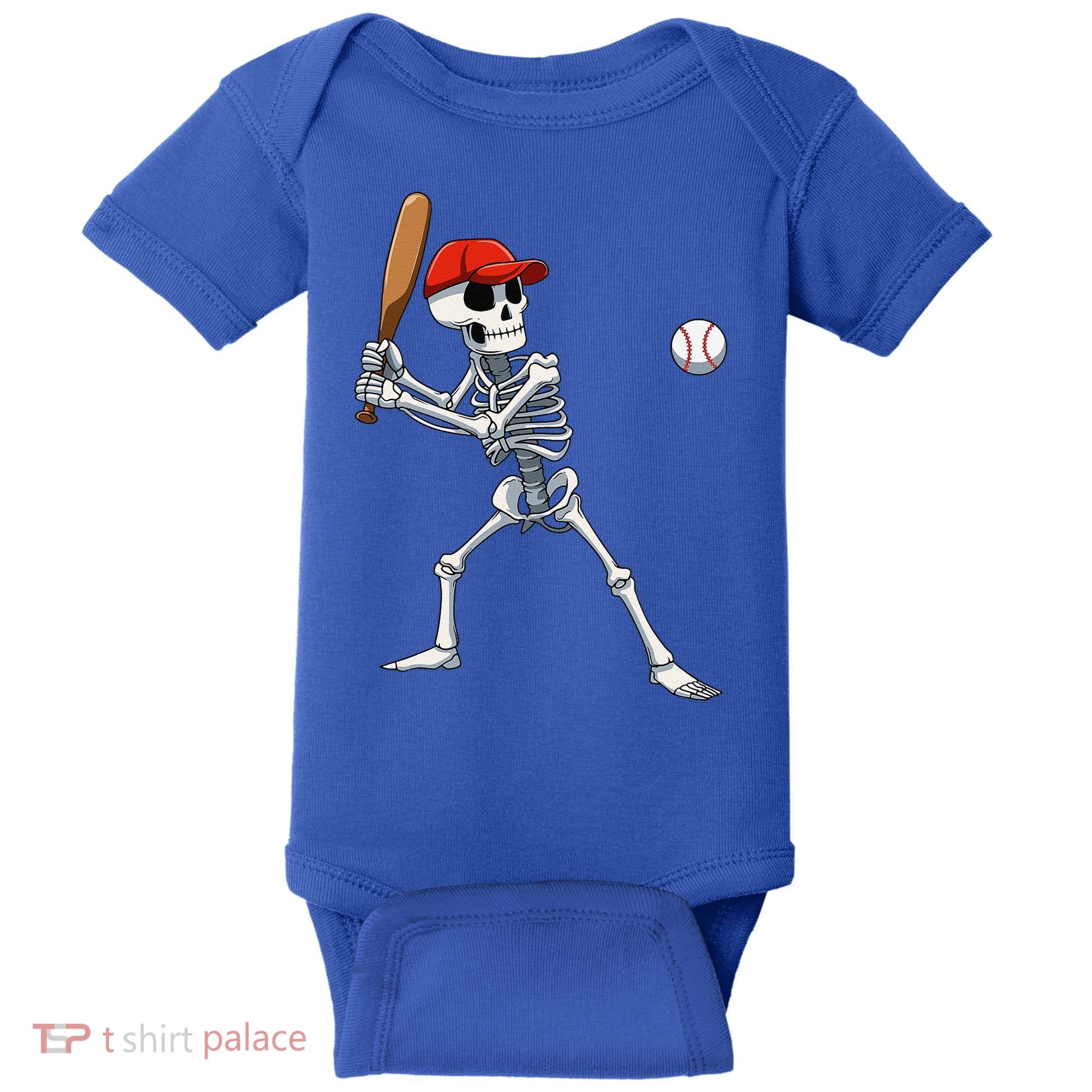 Baseball Skeleton Halloween Skeleton Playing Baseball Baby Bodysuit