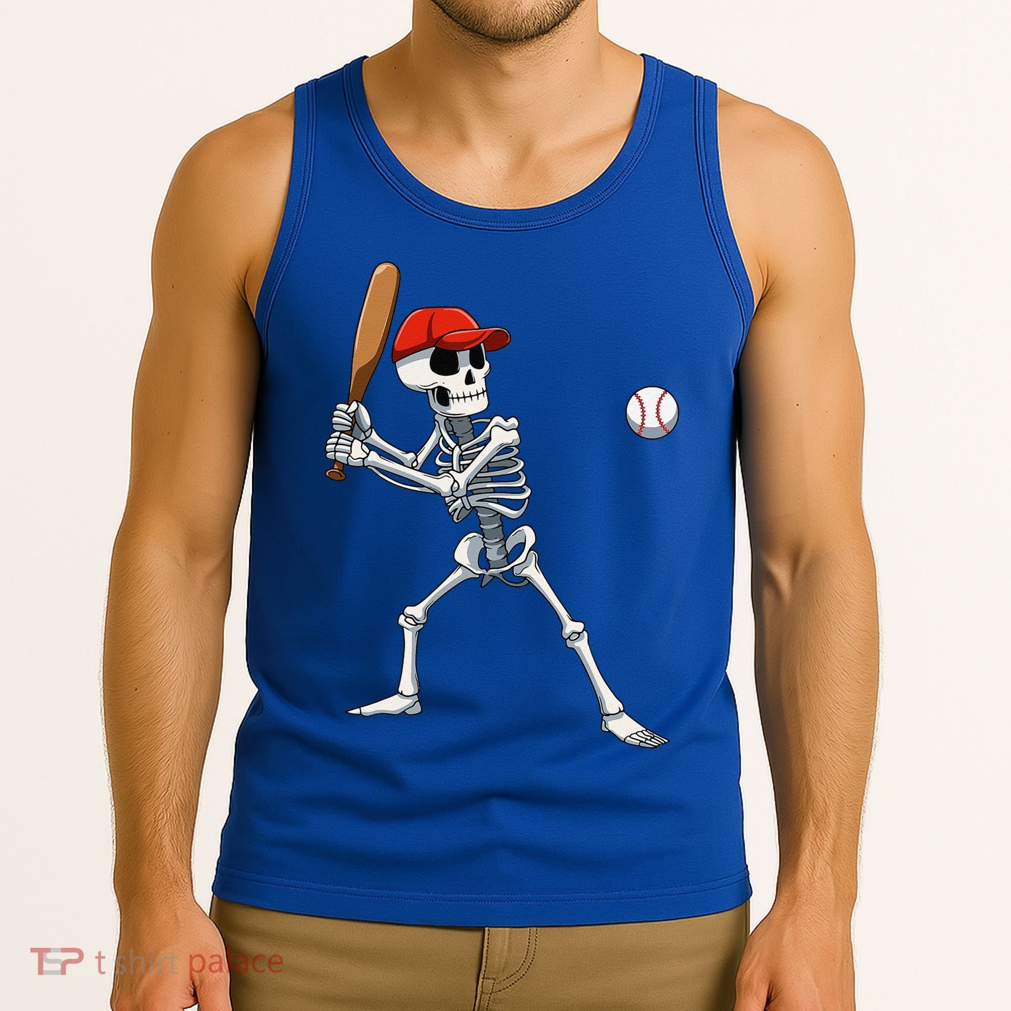 Baseball Skeleton Halloween Skeleton Playing Baseball Tank Top