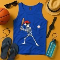 Baseball Skeleton Halloween Skeleton Playing Baseball Tank Top thumb 4