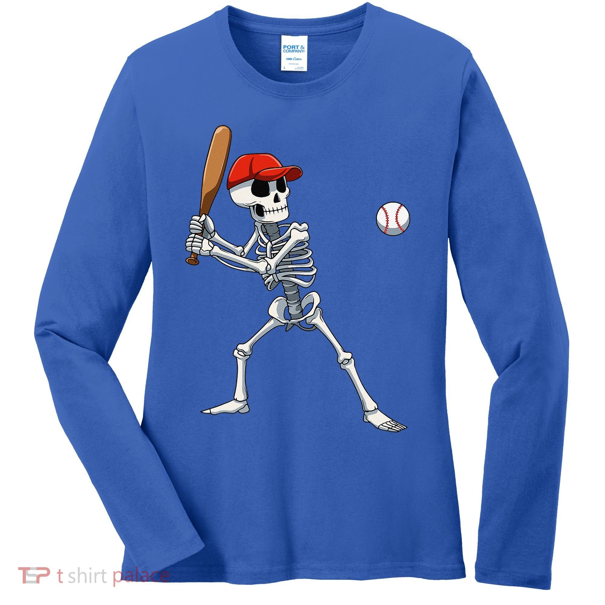 Baseball Skeleton Halloween Skeleton Playing Baseball Women's Long Sleeve Shirt