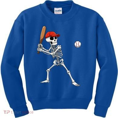 Baseball Skeleton Halloween Skeleton Playing Baseball Kids Sweatshirt