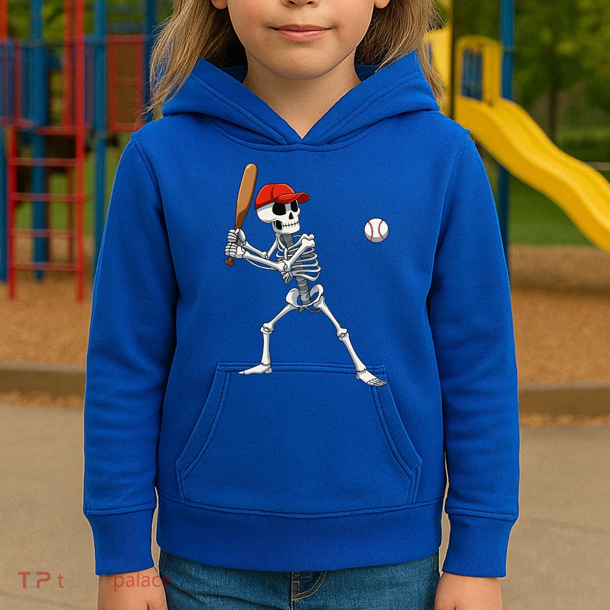 Baseball Skeleton Halloween Skeleton Playing Baseball Kids Hoodie