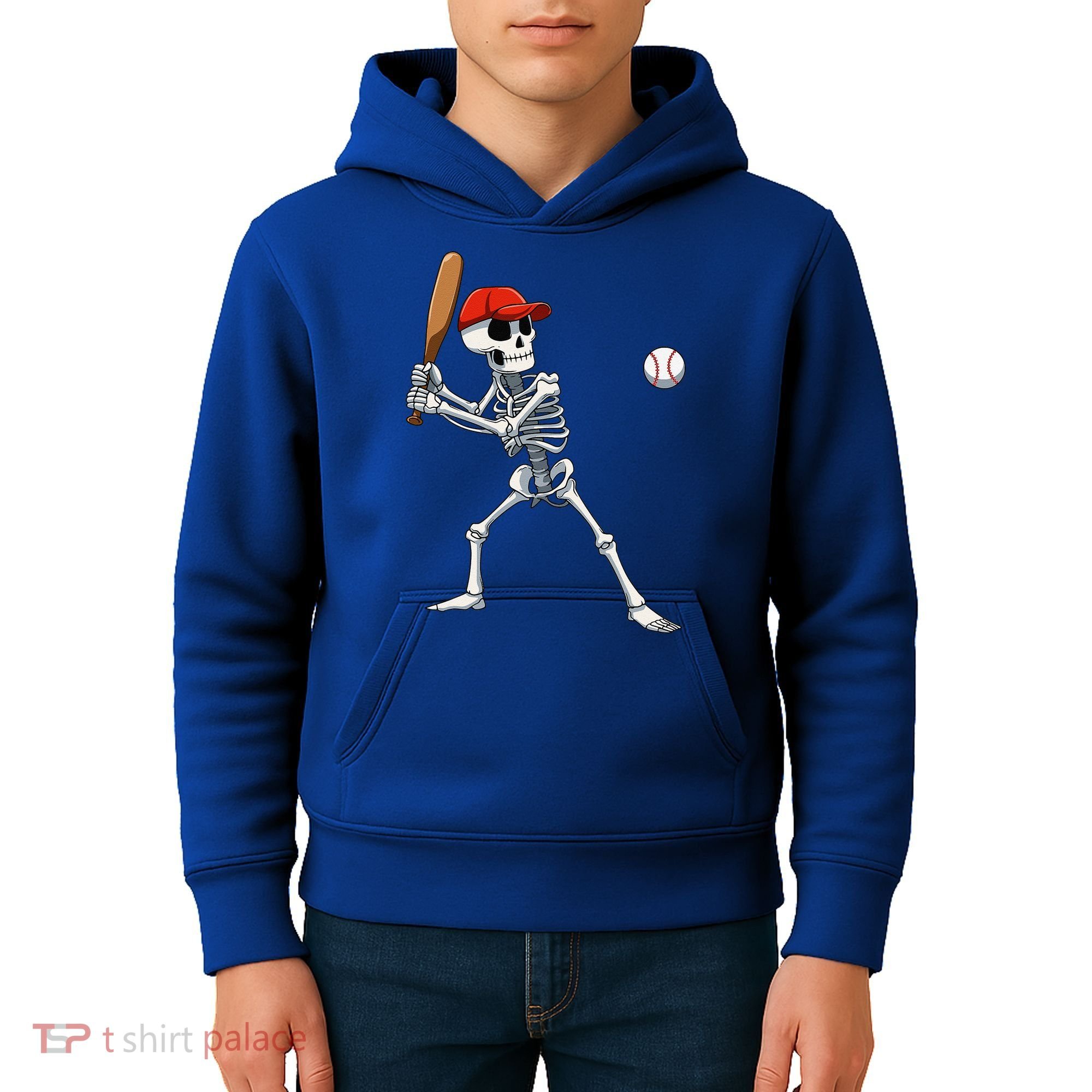 Baseball Skeleton Halloween Skeleton Playing Baseball Kids Hoodie