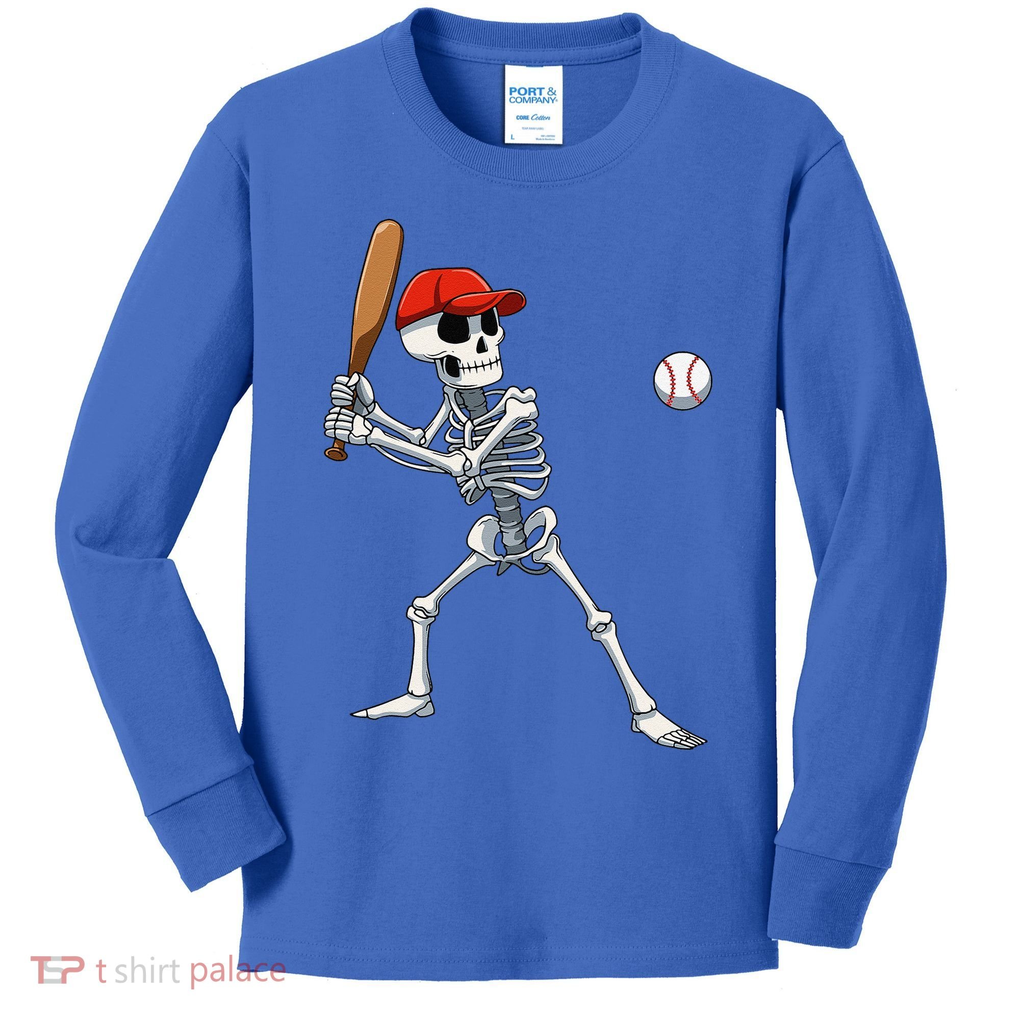 Baseball Skeleton Halloween Skeleton Playing Baseball Kids Long Sleeve Shirt