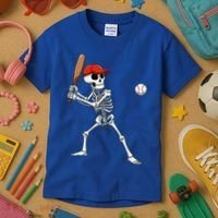 Baseball Skeleton Halloween Skeleton Playing Baseball Kids T-Shirt thumb 3