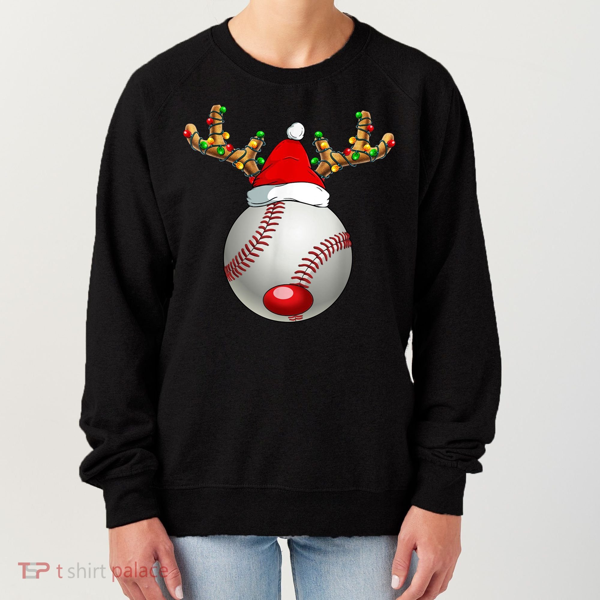 Baseball Santa Hat Reindeer Christmas Lights Men Boys Kids Women's Sweatshirt