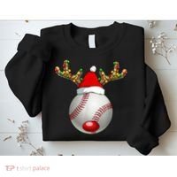 Baseball Santa Hat Reindeer Christmas Lights Men Boys Kids Sweatshirt thumb 2