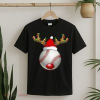 Baseball Santa Hat Reindeer Christmas Lights Men Boys Kids T-Shirt thumb 2