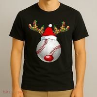 Baseball Santa Hat Reindeer Christmas Lights Men Boys Kids T-Shirt thumb 3