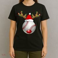 Baseball Santa Hat Reindeer Christmas Lights Men Boys Kids T-Shirt thumb 4